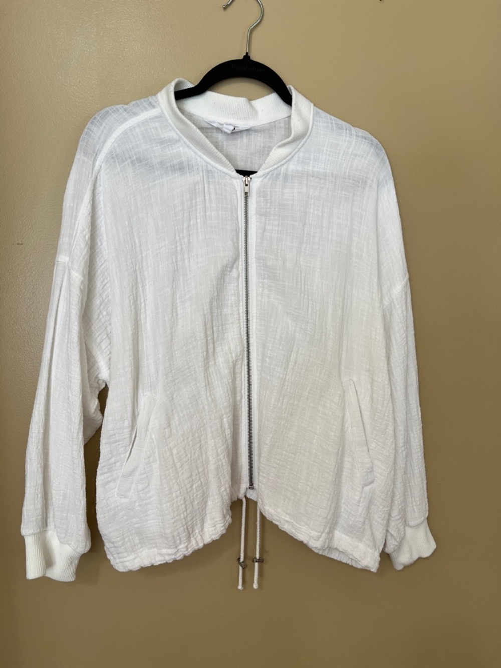 BB Dakota White Textured Zip-Front Bomber Jacket